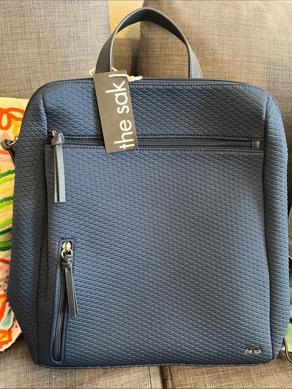 The Sak Navy Quilted Backpack with Front Zip Pockets